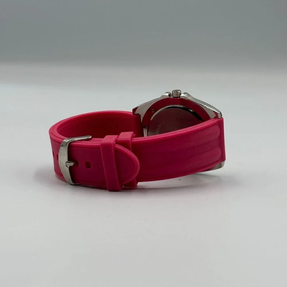 3/$30 Pink Watch Women Silicone Band Silver Tone Case White Dial Sporty